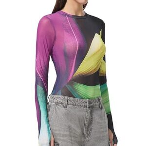 AFRM Pink and Yellow Graphic Long Sleeve Bodysuit